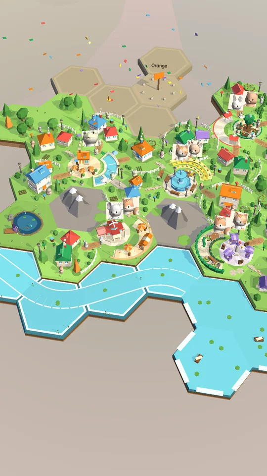 Confetti over a completed town