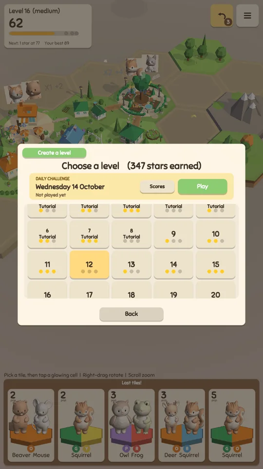 Level select with the daily challenge at the top