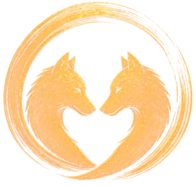 Second Player Studios logo: two golden wolves meeting nose to nose inside a circle