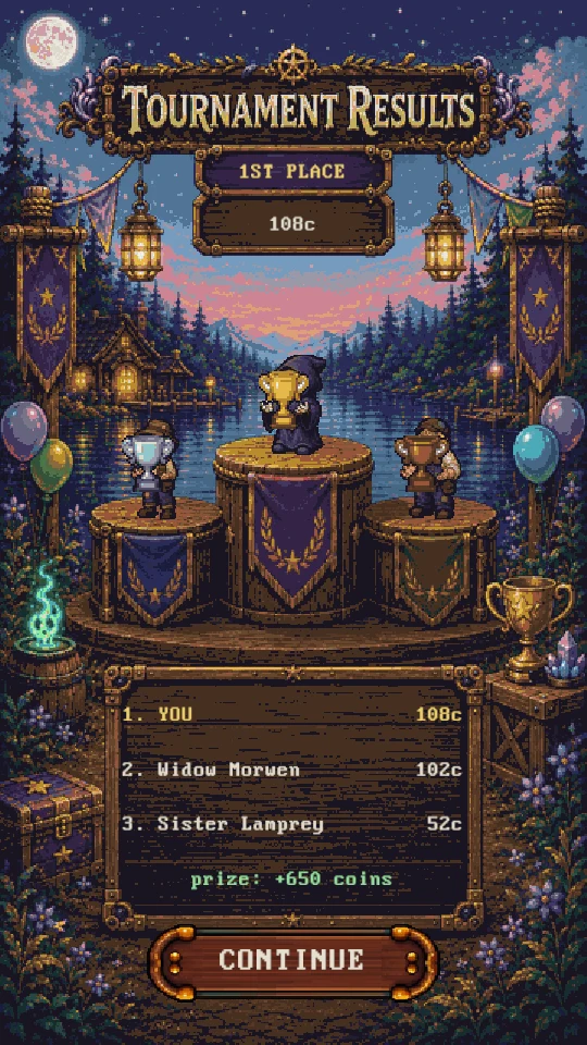 Tournament results with the player on the podium in first place