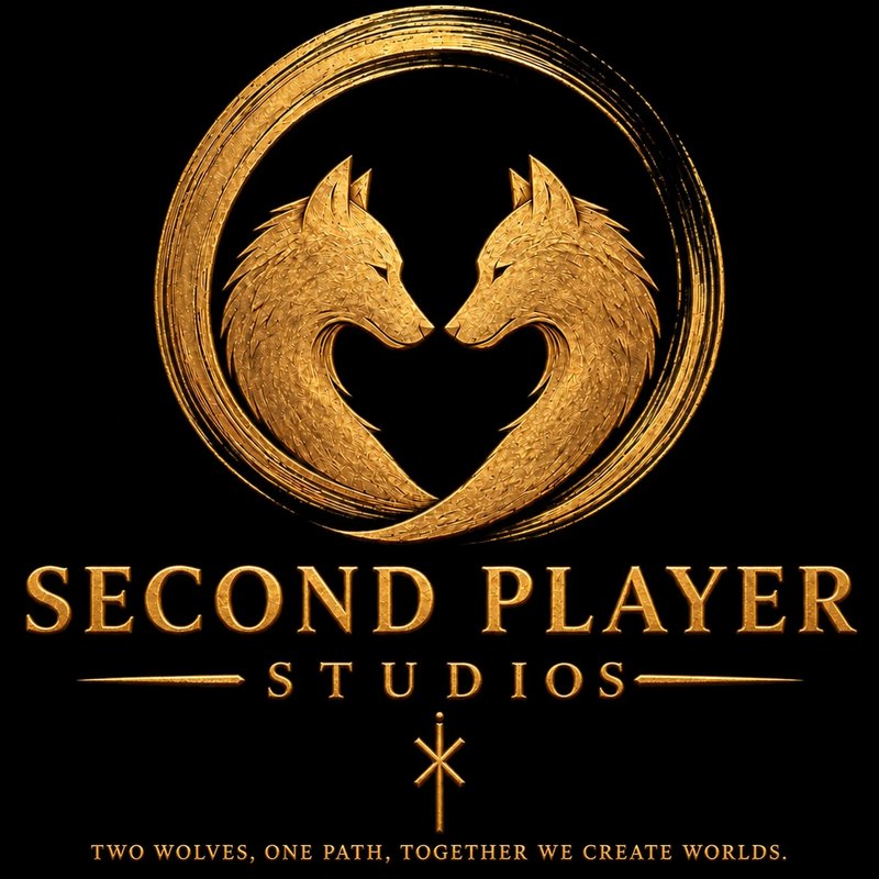 The full Second Player Studios logo with its tagline